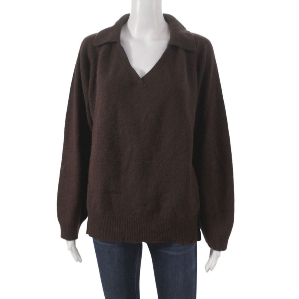Loulou Studio Women Collared Pullover Sweater Brown 50% Wool Size S